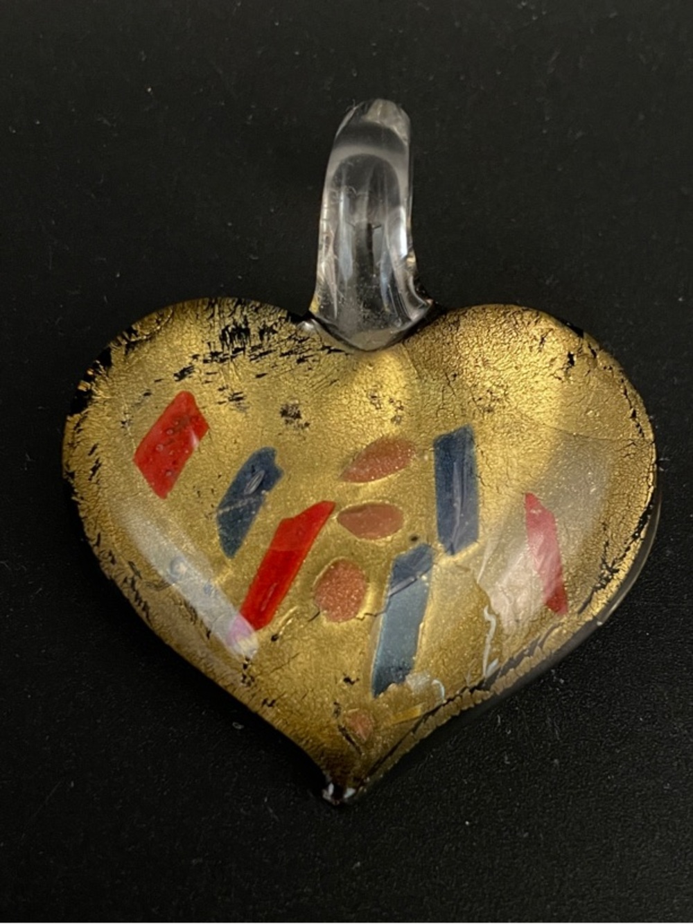 Vintage Murano Style Gold Foil Heart Pendant ✨